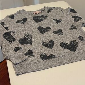 Valentine Ready Grey Heart Pattern Cozy Lightweight layering Sweater Size Small